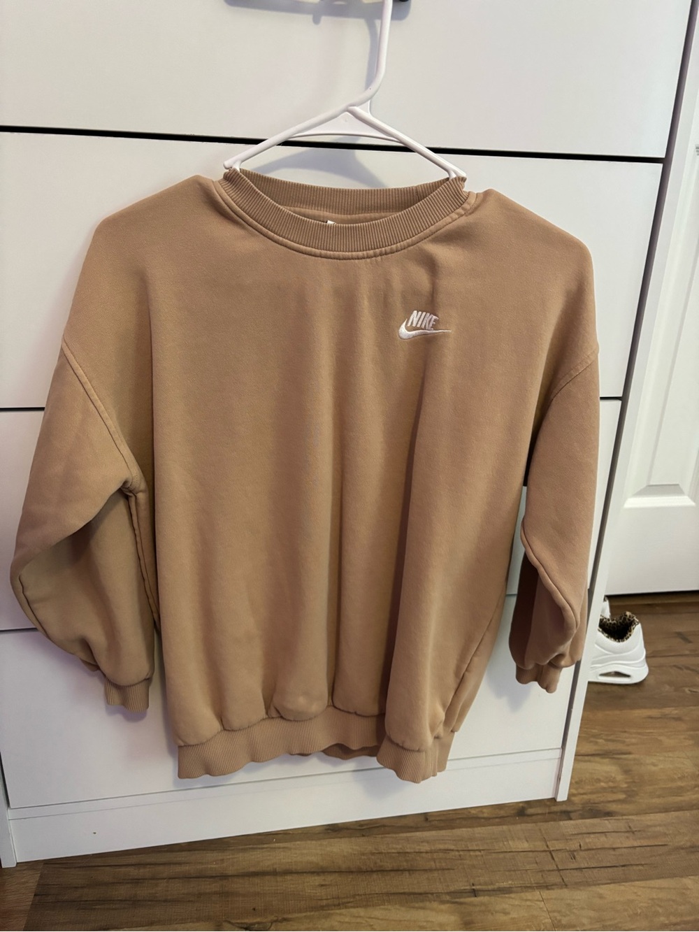 Kids Nike Beige Pullover Sweatshirt with White Logo